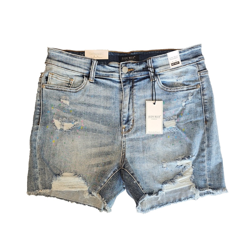 Judy Blue Womens XL Shorts High Waist Paint Splatter Cut Off Jean Distressed